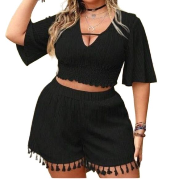 Women's Black Boho plus size short set sz 0X